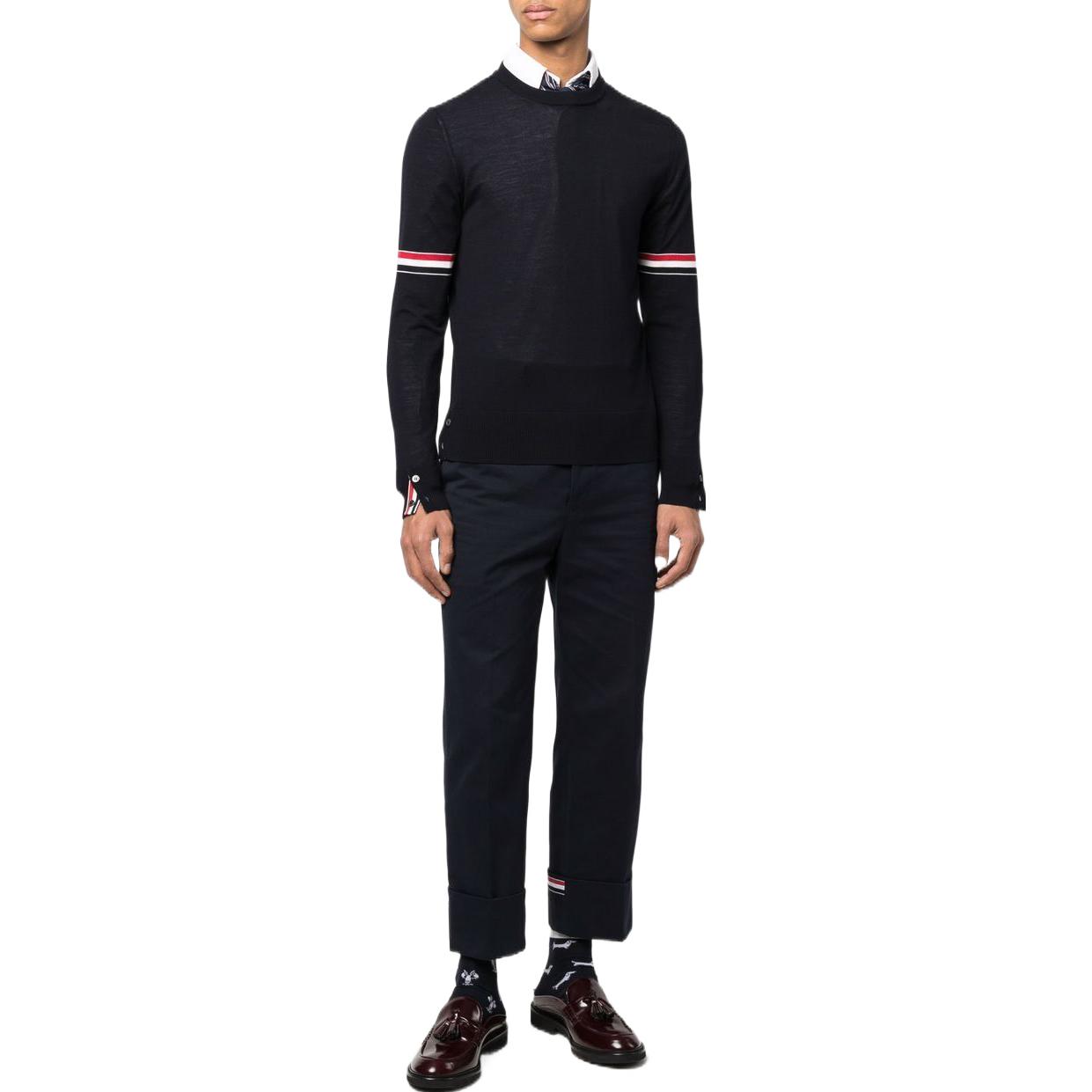 THOM BROWNE SS22 Navy Striped Knit Wool Crewneck Sweater  Fall Season MKA412AY1014-415 圖 3