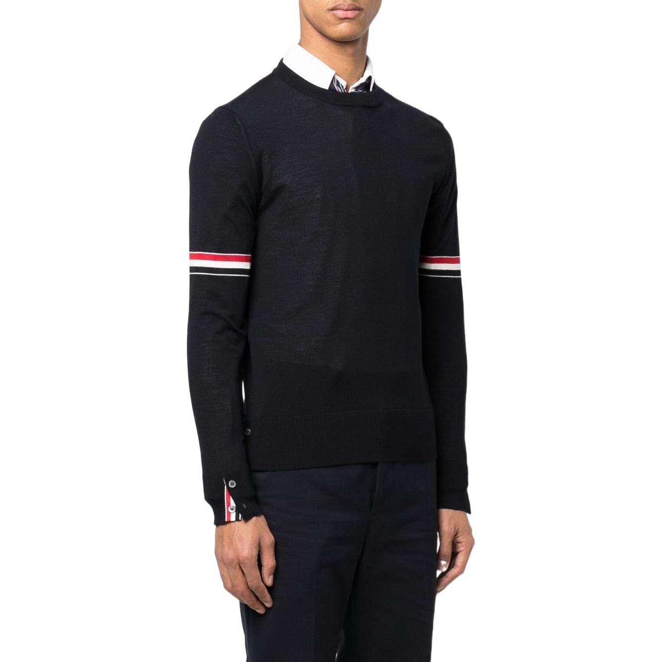 THOM BROWNE SS22 Navy Striped Knit Wool Crewneck Sweater  Fall Season MKA412AY1014-415 圖 5