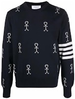 THOM BROWNE SS22 Patterned Jacquard Wool Pullover Sweater Navy Blue Mens MKA388A-Y1002-415 THOM BROWNE SS22 Patterned Jacquard Wool Pullover Sweater Navy Blue Mens MKA388A-Y1002-415