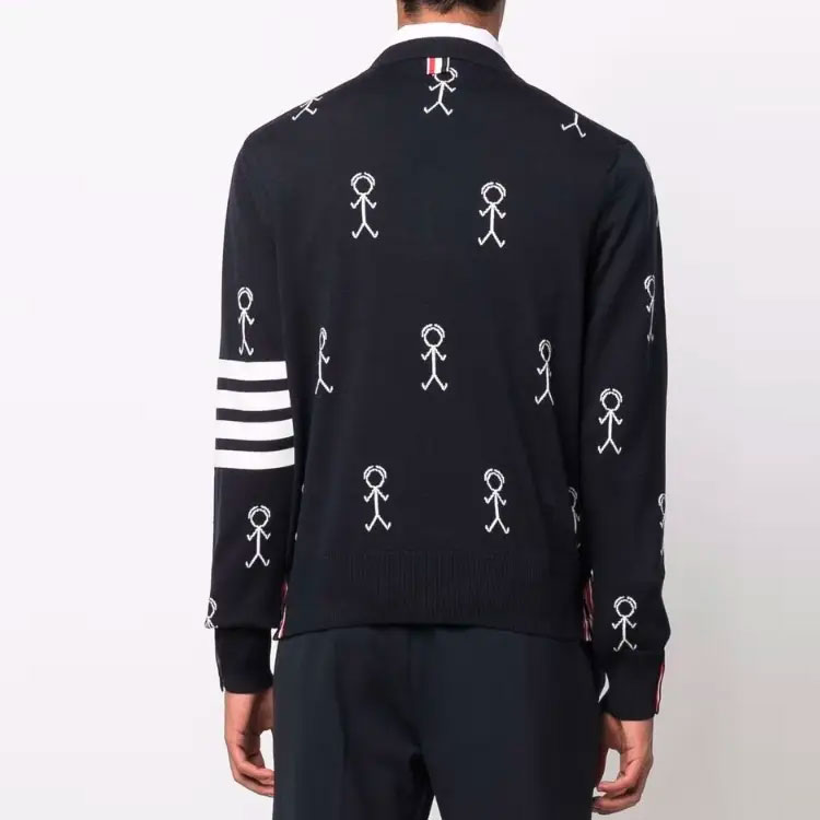 Purchase THOM BROWNE SS22 Sweater Wool Jacquard Corak Biru Navy Lelaki MKA388A-Y1002-415