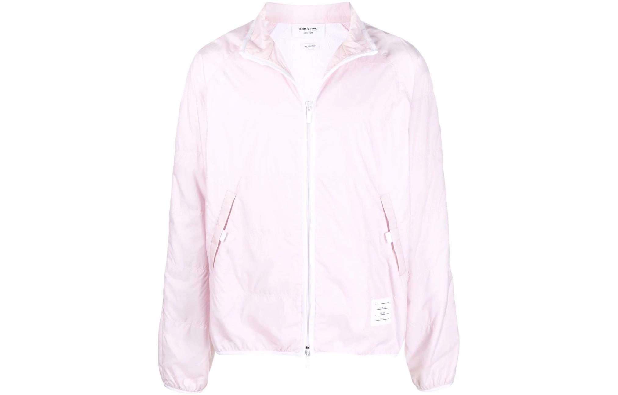 Thom Browne SS22 Pink Solid Zip-Up Jacket with Stand Collar MJT319A0-6859-680