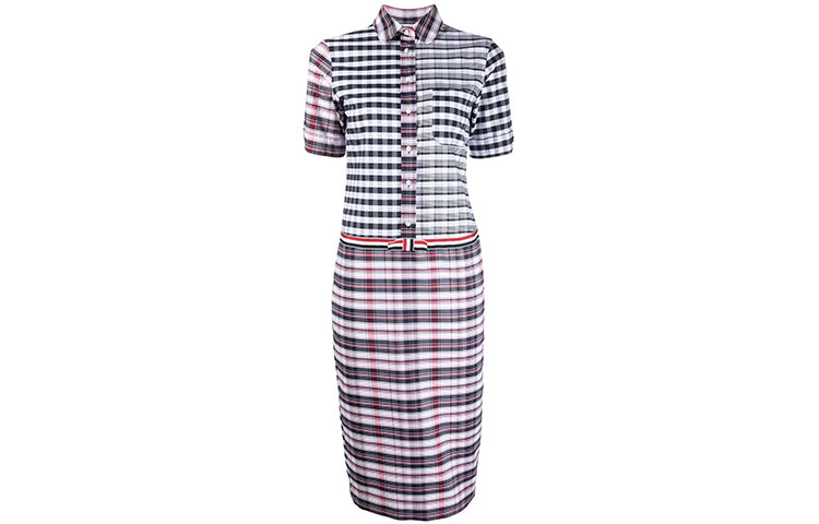 Order 톰 브라운 SS22 체크 프린트 반팔 폴로 드레스 멀티컬러 백투스쿨. FDSC77F-07856-960