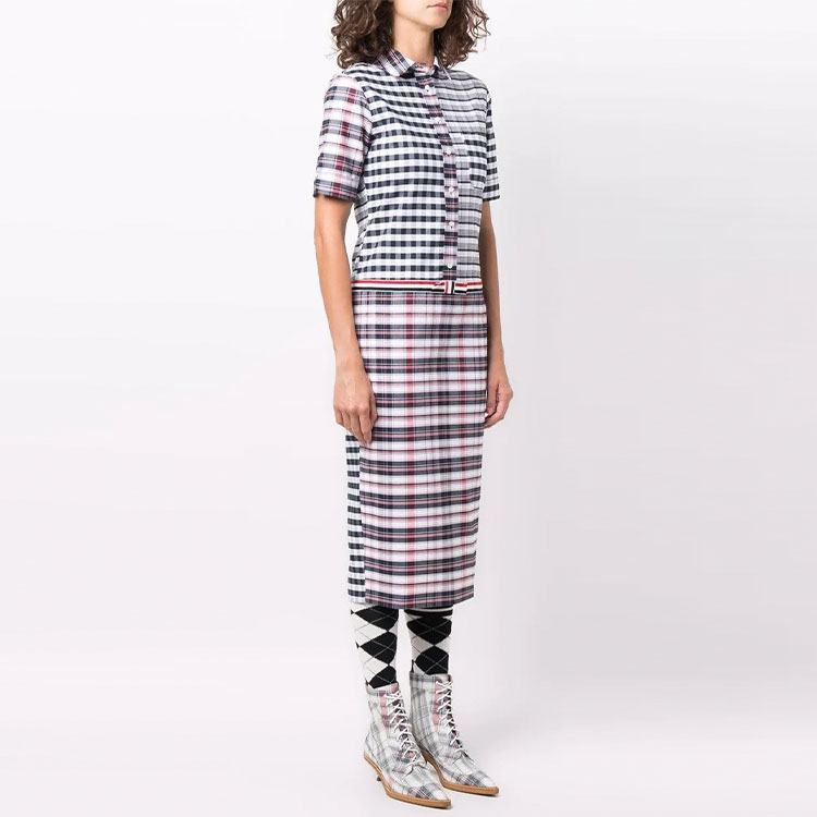 Purchase 톰 브라운 SS22 체크 프린트 반팔 폴로 드레스 멀티컬러 백투스쿨. FDSC77F-07856-960