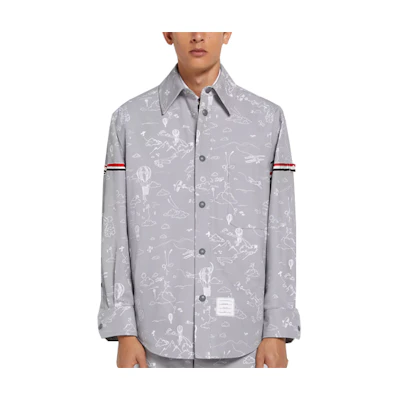 THOM BROWNE SS22 Printed Cotton Canvas Shirt Jacket Men’s Grey MJO164A-07997-035
