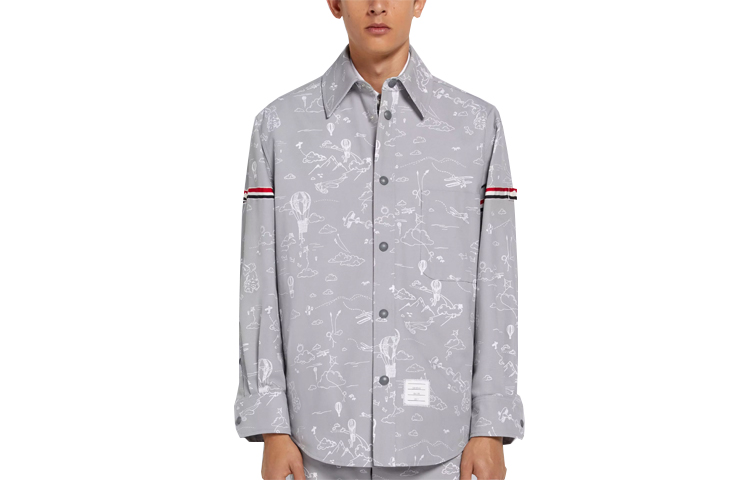Order THOM BROWNE SS22 印花棉帆布襯衫外套 男 灰色 MJO164A-07997-035
