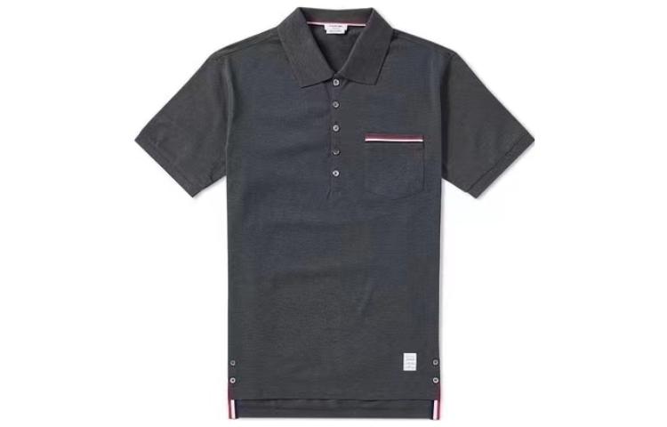 THOM BROWNE SS22 Satin-Trim Pocket Polo Shirt Men’s Black MJP022A-01455-025