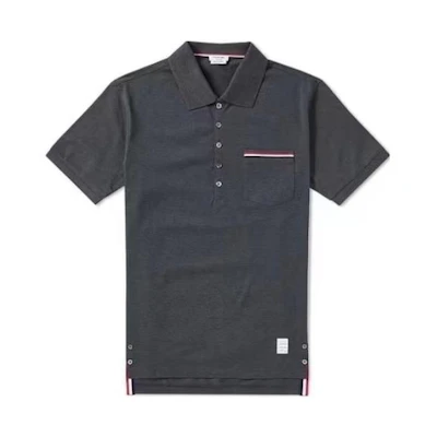 THOM BROWNE SS22 Satin-Trim Pocket Polo Shirt Men’s Black MJP022A-01455-025