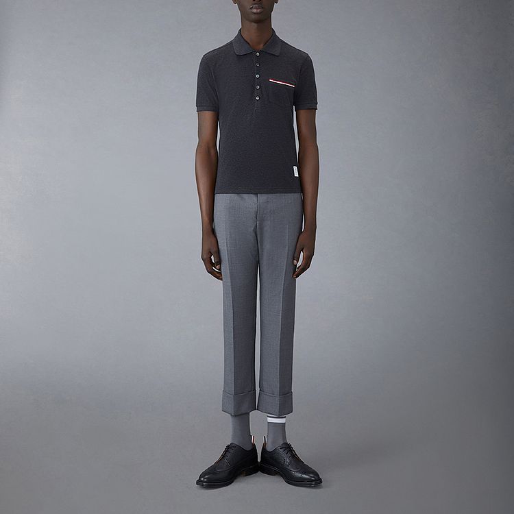 Sizing トムブラウン SS22 サテン トリム ポケット ポロシャツ メンズ ブラック MJP022A-01455-025