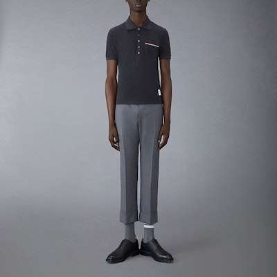 トムブラウン SS22 サテン トリム ポケット ポロシャツ メンズ ブラック MJP022A-01455-025 Sizing トムブラウン SS22 サテン トリム ポケット ポロシャツ メンズ ブラック MJP022A-01455-025