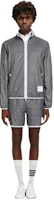 THOM BROWNE SS22 Silver Nylon Quilted Zipper Jacket Long Sleeve Sporty Coat MJT319A-06859-045 THOM BROWNE SS22 Silver Nylon Quilted Zipper Jacket Long Sleeve Sporty Coat MJT319A-06859-045