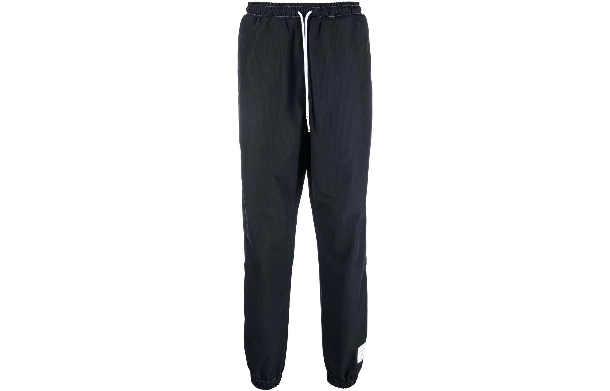 THOM BROWNE SS22 Solid Color Drawstring Knit Joggers  Navy-Black Pants. MJQ150-A0765-1415