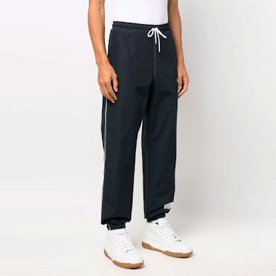 トムブラウン SS22 ソリッドカラー ドローストリング ニットジョガー ネイビーブラックパンツ MJQ150-A0765-1415 Purchase トムブラウン SS22 ソリッドカラー ドローストリング ニットジョガー ネイビーブラックパンツ MJQ150-A0765-1415