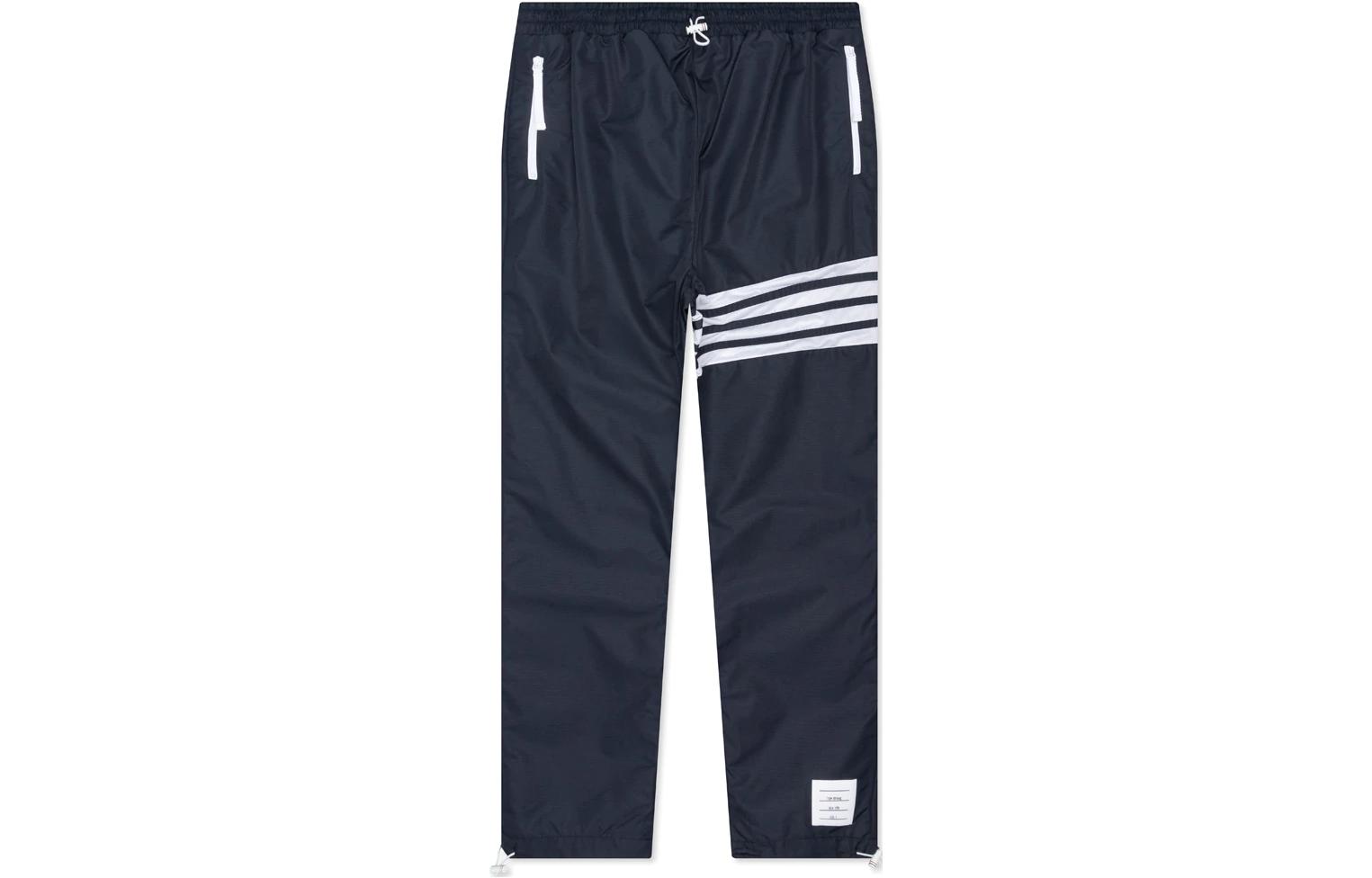 THOM BROWNE SS22 Solid Stripe Drawstring Casual Pants Navy Blue Men. MJQ129A-07863-415