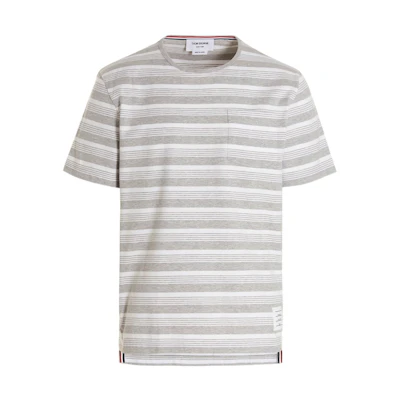 Thom Browne SS22 Stripe Print Crew Neck Short Sleeve T-Shirt Grey Mens. MJS165A-07998-065