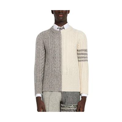 Thom Browne SS22 Striped Colorblock Knit Wool Sweater Light Grey. MKA411F-Y1506-055