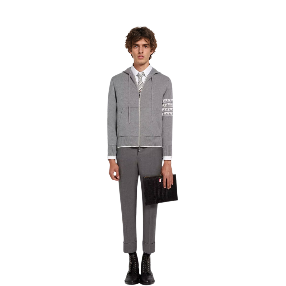 Thom Browne SS22 Striped Jacquard Hoodie Jacket Grey MKC376A-Y3006-055