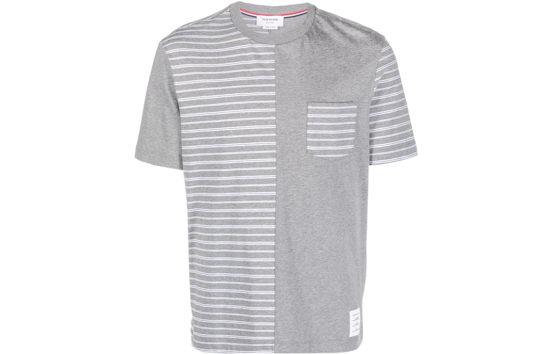 Order Thom Browne SS22 Striped Panel Crewneck Short Sleeve T-Shirt Grey MJS180F-08070-035