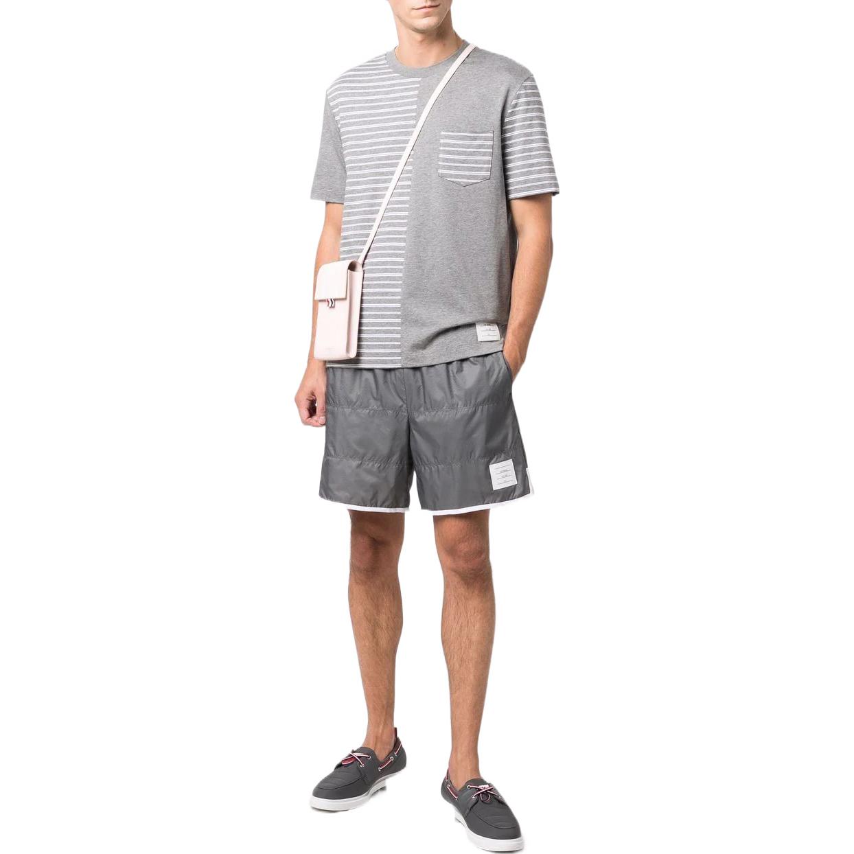 Purchase Thom Browne SS22 Striped Panel Crewneck Short Sleeve T-Shirt Grey MJS180F-08070-035