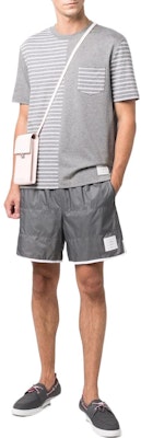 Thom Browne SS22 Striped Panel Crewneck Short Sleeve T-Shirt Grey MJS180F-08070-035 Purchase Thom Browne SS22 Striped Panel Crewneck Short Sleeve T-Shirt Grey MJS180F-08070-035