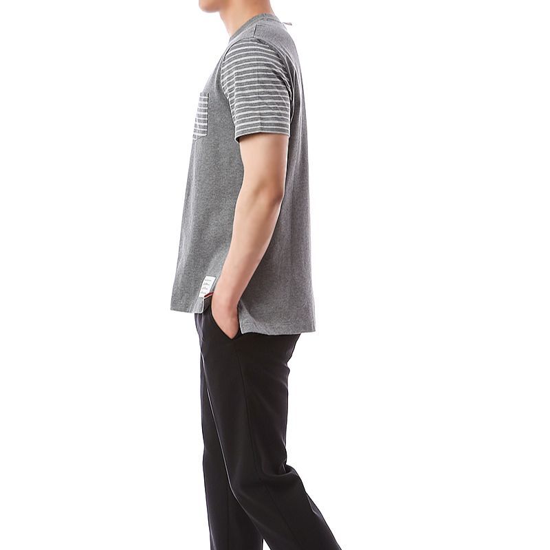 Cheap Thom Browne SS22 Striped Panel Crewneck Short Sleeve T-Shirt Grey MJS180F-08070-035
