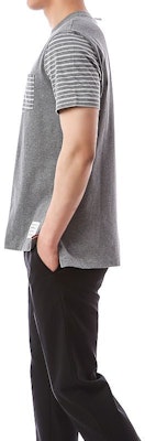 Thom Browne SS22 Striped Panel Crewneck Short Sleeve T-Shirt Grey MJS180F-08070-035 Cheap Thom Browne SS22 Striped Panel Crewneck Short Sleeve T-Shirt Grey MJS180F-08070-035