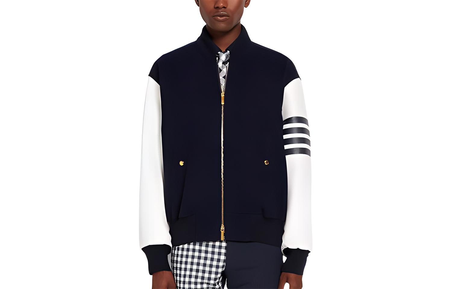 Thom Browne SS22 Striped Wool Flight Jacket Navy Blue MJO161X-05507-415