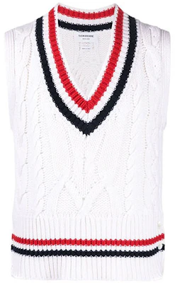Thom Browne SS22 White Cable Knit V-Neck Vest . MKV059AY2007-100 Buy Thom Browne SS22 White Cable Knit V-Neck Vest . MKV059AY2007-100