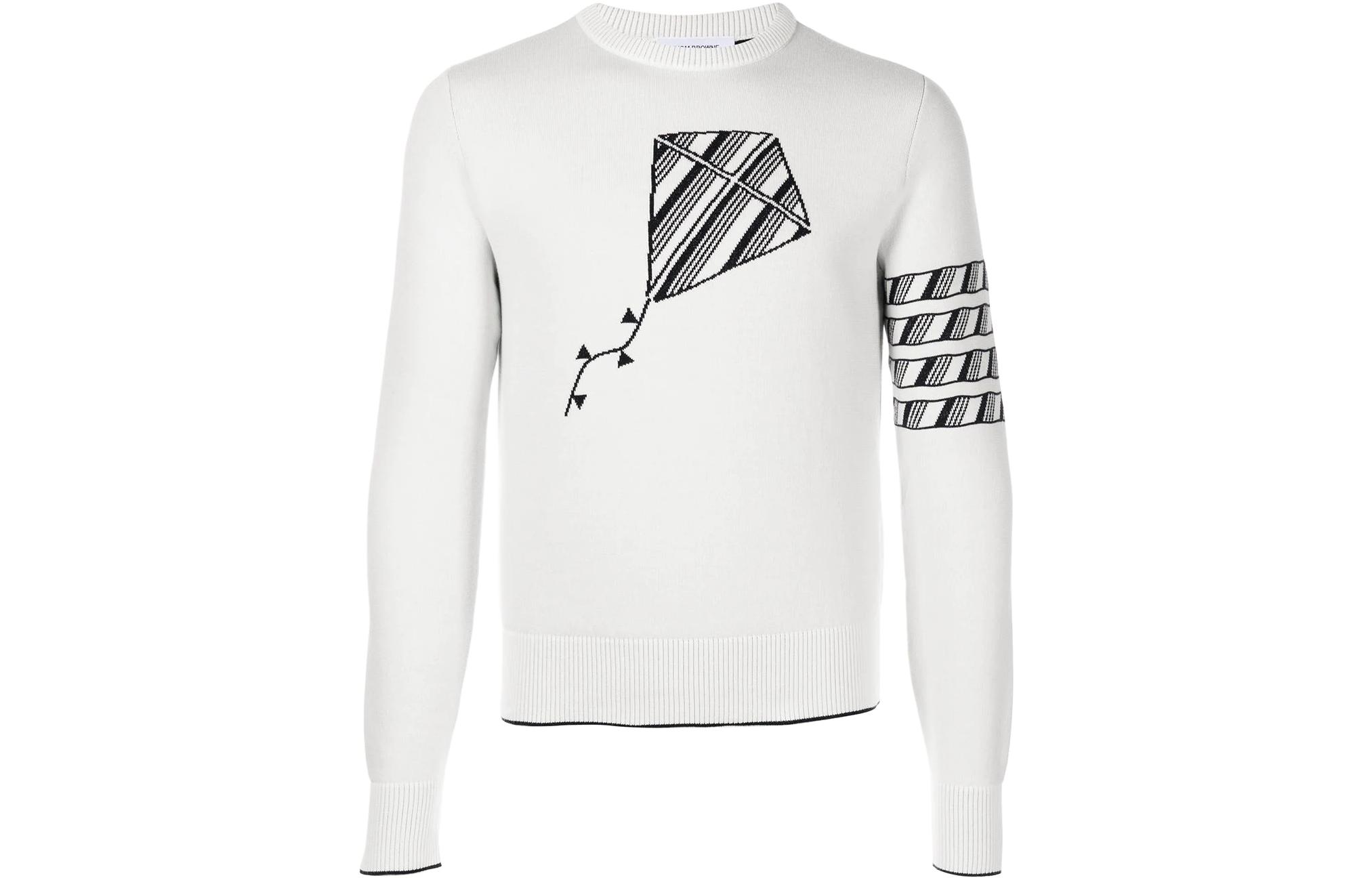 Thom Browne SS22 White Kite Pattern Jacquard Crewneck Sweater MKA385A-Y3006-100
