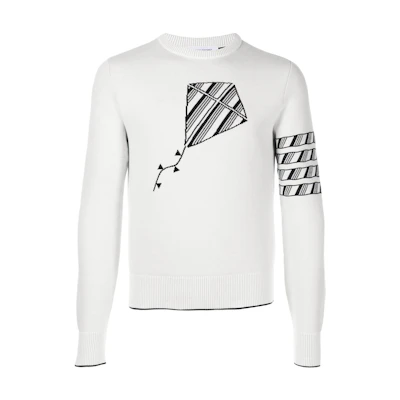 Thom Browne SS22 White Kite Pattern Jacquard Crewneck Sweater MKA385A-Y3006-100