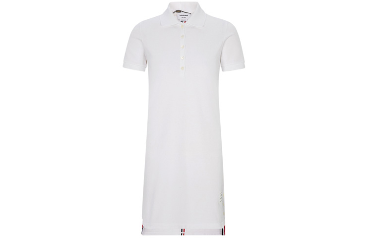 THOM BROWNE SS22 White Printed Polo Collar Short-Sleeve Midi Dress FJD027A-00050-100