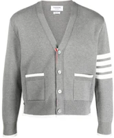 THOM BROWNE SS23 4-Bar V-Neck Single-Breasted Knit Cardigan Grey MKC460A-Y3006-055 THOM BROWNE SS23 4-Bar V-Neck Single-Breasted Knit Cardigan Grey MKC460A-Y3006-055