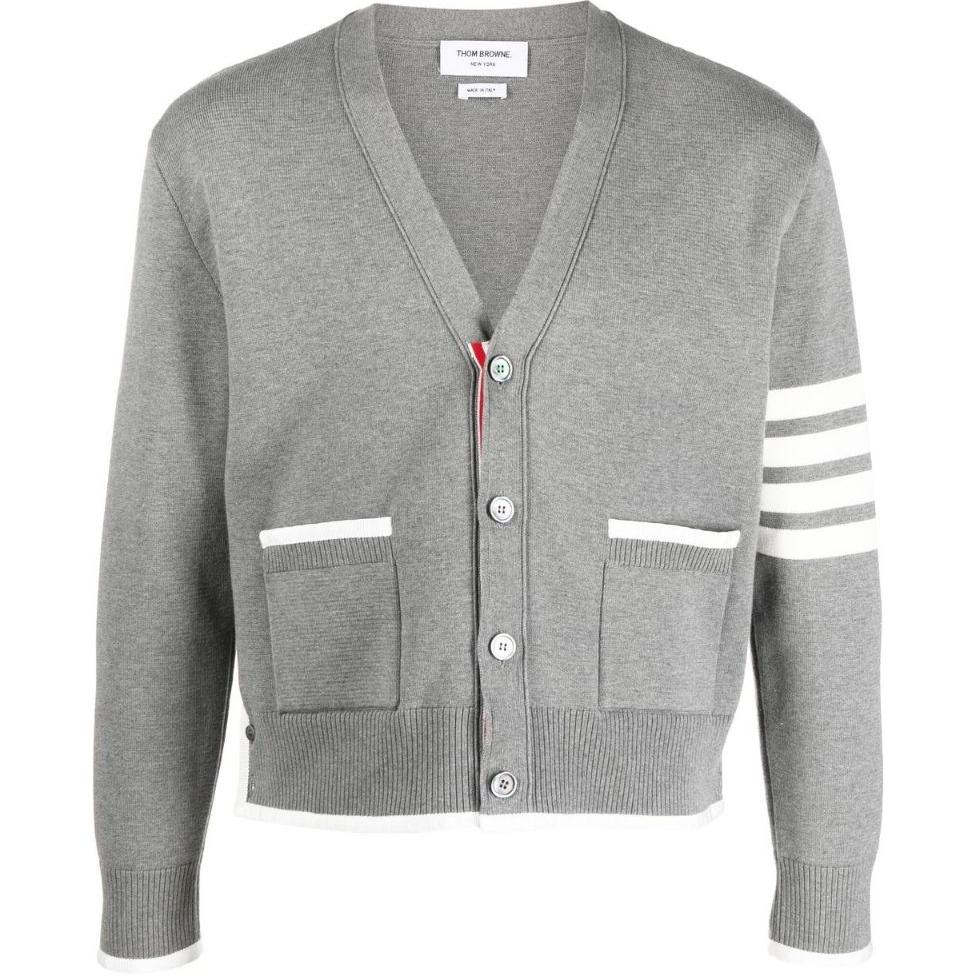 Order THOM BROWNE SS23 4-Bar V-Neck Knit Cardigan Abu-Abu Single-Breasted MKC460A-Y3006-055