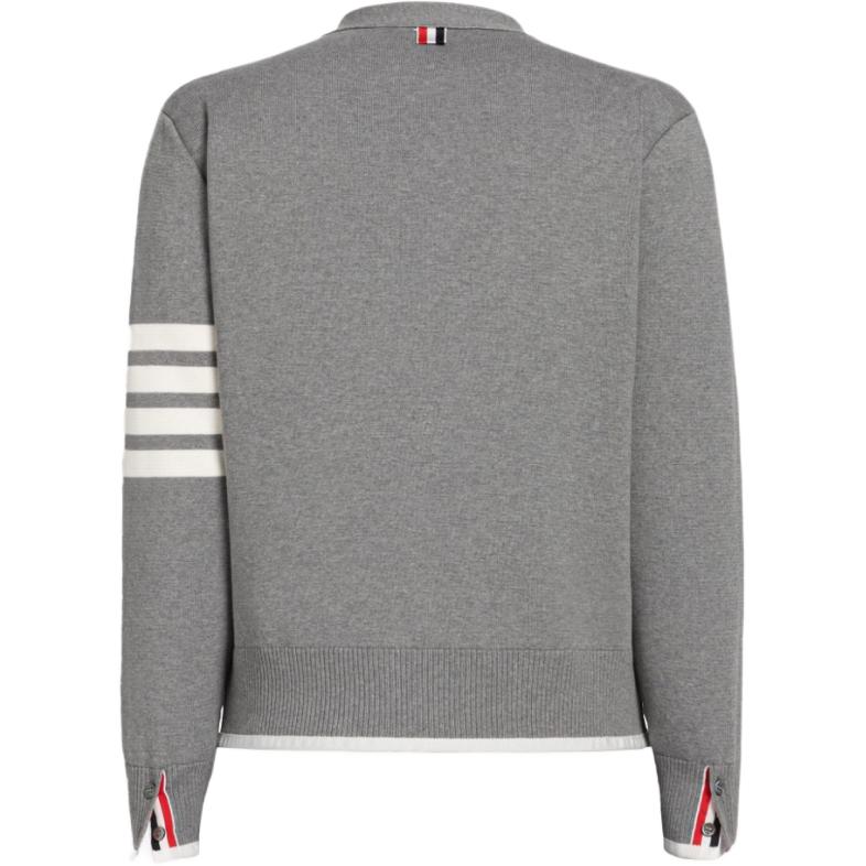 Lookbook THOM BROWNE SS23 4-Bar V-Neck Knit Cardigan Abu-Abu Single-Breasted MKC460A-Y3006-055