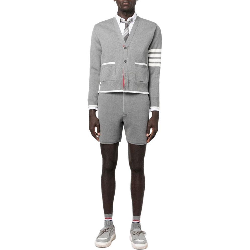 Shop THOM BROWNE SS23 4-Bar V-Neck Knit Cardigan Abu-Abu Single-Breasted MKC460A-Y3006-055