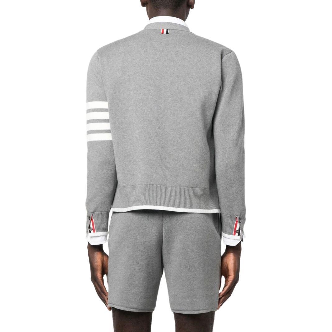 Details for THOM BROWNE SS23 4-Bar V-Neck Knit Cardigan Abu-Abu Single-Breasted MKC460A-Y3006-055