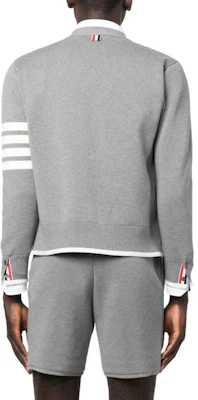 THOM BROWNE SS23 4-Bar V-Neck Knit Cardigan Abu-Abu Single-Breasted MKC460A-Y3006-055 Details for THOM BROWNE SS23 4-Bar V-Neck Knit Cardigan Abu-Abu Single-Breasted MKC460A-Y3006-055