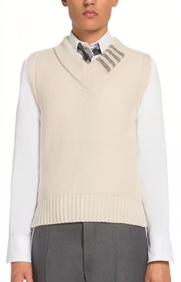Thom Browne SS23 4-Bar V-Neck Wool Vest Off-White. MKV064A-Y1032-100 Buy Thom Browne SS23 4-Bar V-Neck Wool Vest Off-White. MKV064A-Y1032-100