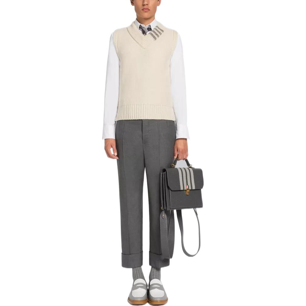 Shop Thom Browne SS23  4-Bar V-Neck Wool Vest Off-White. MKV064A-Y1032-100