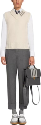 Thom Browne SS23 4-Bar V-Neck Wool Vest Off-White. MKV064A-Y1032-100 Shop Thom Browne SS23 4-Bar V-Neck Wool Vest Off-White. MKV064A-Y1032-100