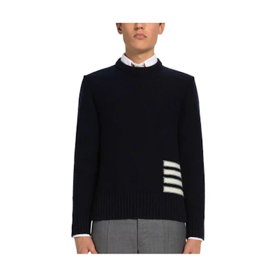 Thom Browne SS23 4-Bar Wool Crewneck Pullover Sweater Navy MKA448A-Y1032-415