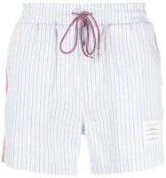 THOM BROWNE SS23 Blue Striped Drawstring Straight Casual Shorts Summer. MTT026A-F0009-480 THOM BROWNE SS23 Blue Striped Drawstring Straight Casual Shorts Summer. MTT026A-F0009-480