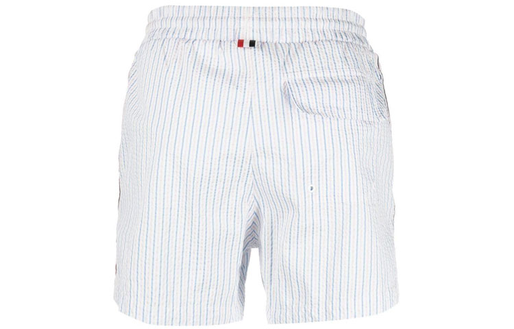 Lookbook THOM BROWNE SS23 Shorts Azul a Rayas con Cordón Recto Casuales de Verano. MTT026A-F0009-480