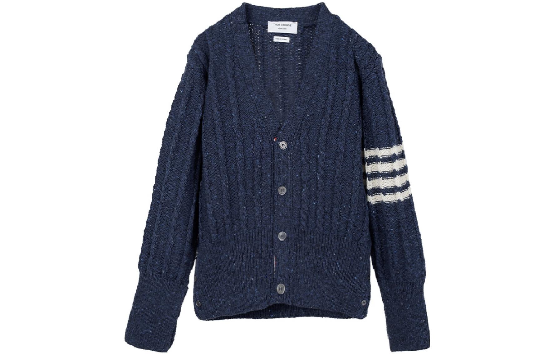 THOM BROWNE SS23  Classic 4-Bar Cable Knit Sweater Blue MKC486B-Y1506-424