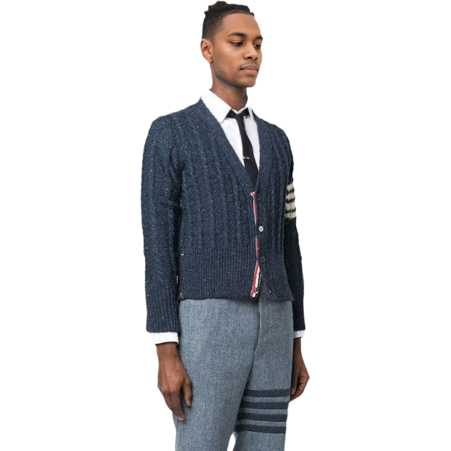 THOM BROWNE SS23  Classic 4-Bar Cable Knit Sweater Blue MKC486B-Y1506-424 圖 5