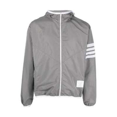 THOM BROWNE SS23 Classic 4-Bar Polyester Zip Hoodie Jacket Gray MJT366A-F0197-035