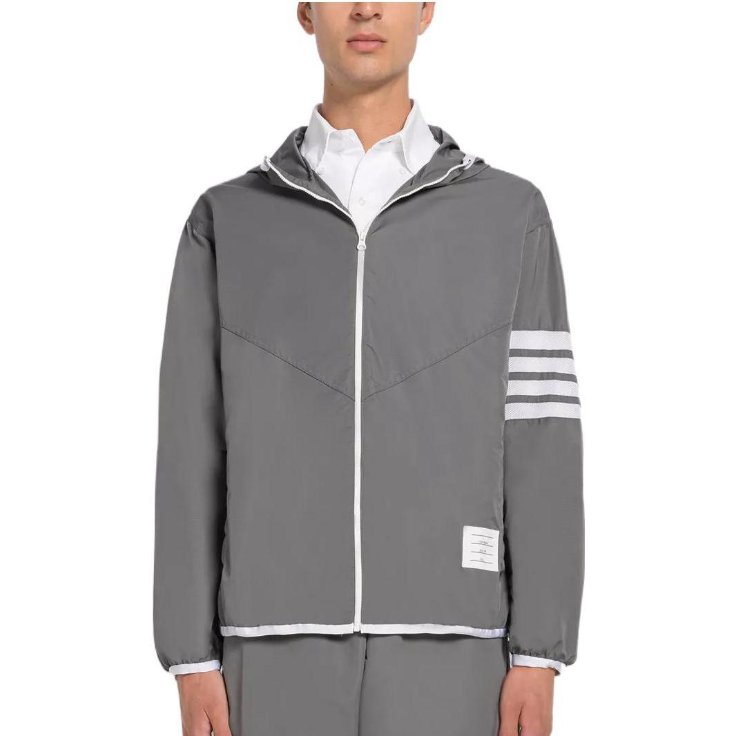 Purchase 톰 브라운 SS23 클래식 4-바 폴리에스터 집 후디 재킷 그레이 MJT366A-F0197-035