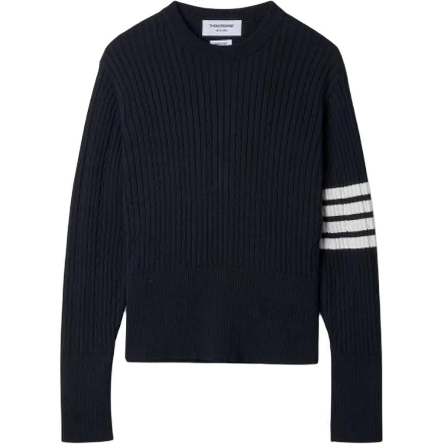 THOM BROWNE SS23  Classic Four-Bar Navy Blue Crewneck Sweater. MKA460A-Y3014-415