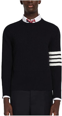 THOM BROWNE SS23 Sweater Navy Blue Crewneck Classic Four-Bar. MKA460A-Y3014-415 Order THOM BROWNE SS23 Sweater Navy Blue Crewneck Classic Four-Bar. MKA460A-Y3014-415