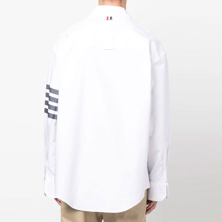 Shop Thom Browne SS23 Kemeja Lengan Panjang Putih Four-Stripe Klasik MWL38-1A00245-415