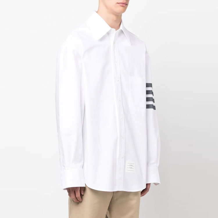 Purchase Thom Browne SS23 Kemeja Lengan Panjang Putih Four-Stripe Klasik MWL38-1A00245-415